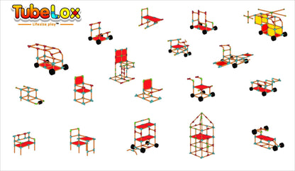 Two TubeLox Deluxe STEM toy sets with colorful tubes and connectors, designed for creative building and educational play.