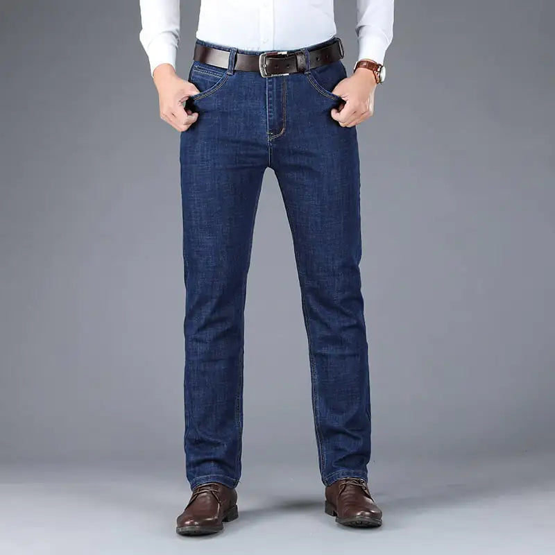 Thick Business Straight-Leg Men's Jeans for Autumn/Winter
