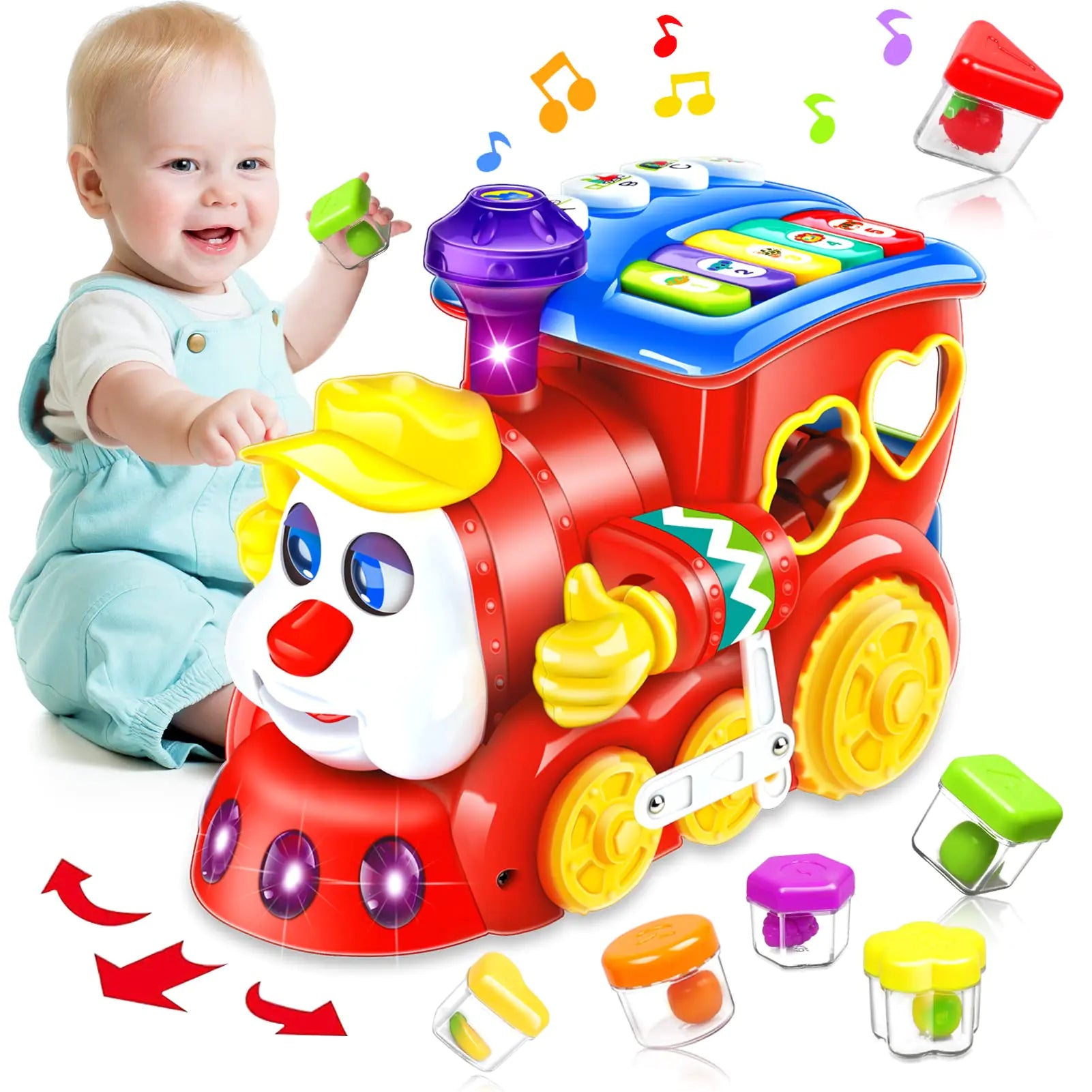 Baby Toys for 1 Year Old Boy Girl Gift Musical Train Baby Toys 6-12 12-18 MonthsEarly Educational Learning Montessori Kids Toys with Blocks/Light Toddler Christmas Birthday Gifts for 1 2 3 Year Old.