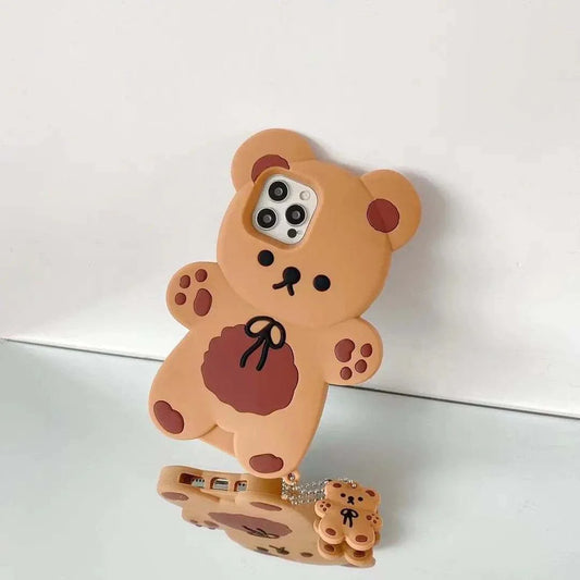Teddy Bear Mobile Phone Case soft silicone cute protective iPhone cover with pendant