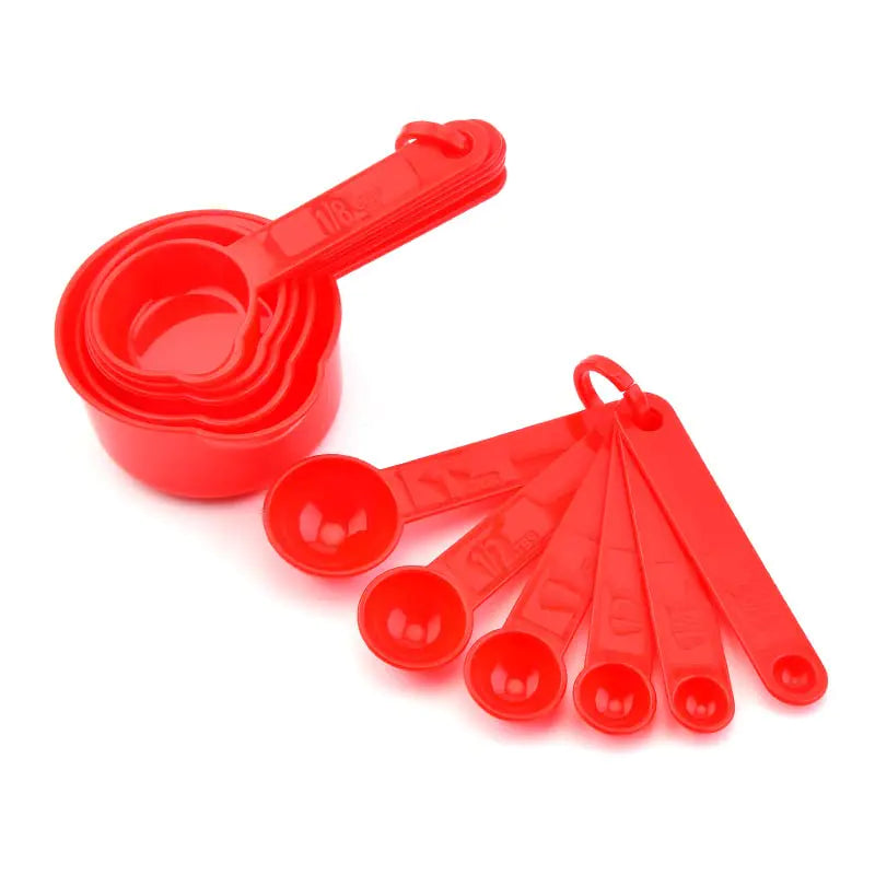 zoyizi Plastic Measuring Cups and Spoons Set of 11 Kitchen Measuring Cups and Spoons Set for Dry & Liquid Ingredients 5 Measuring Cups & 6 Measuring Spoons Set for Cooking & Baking Red