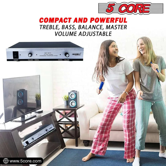 5Core Wireless Microphone System with VHF handheld mic, collar mic, and receiver, compact and powerful for clear audio and easy volume control