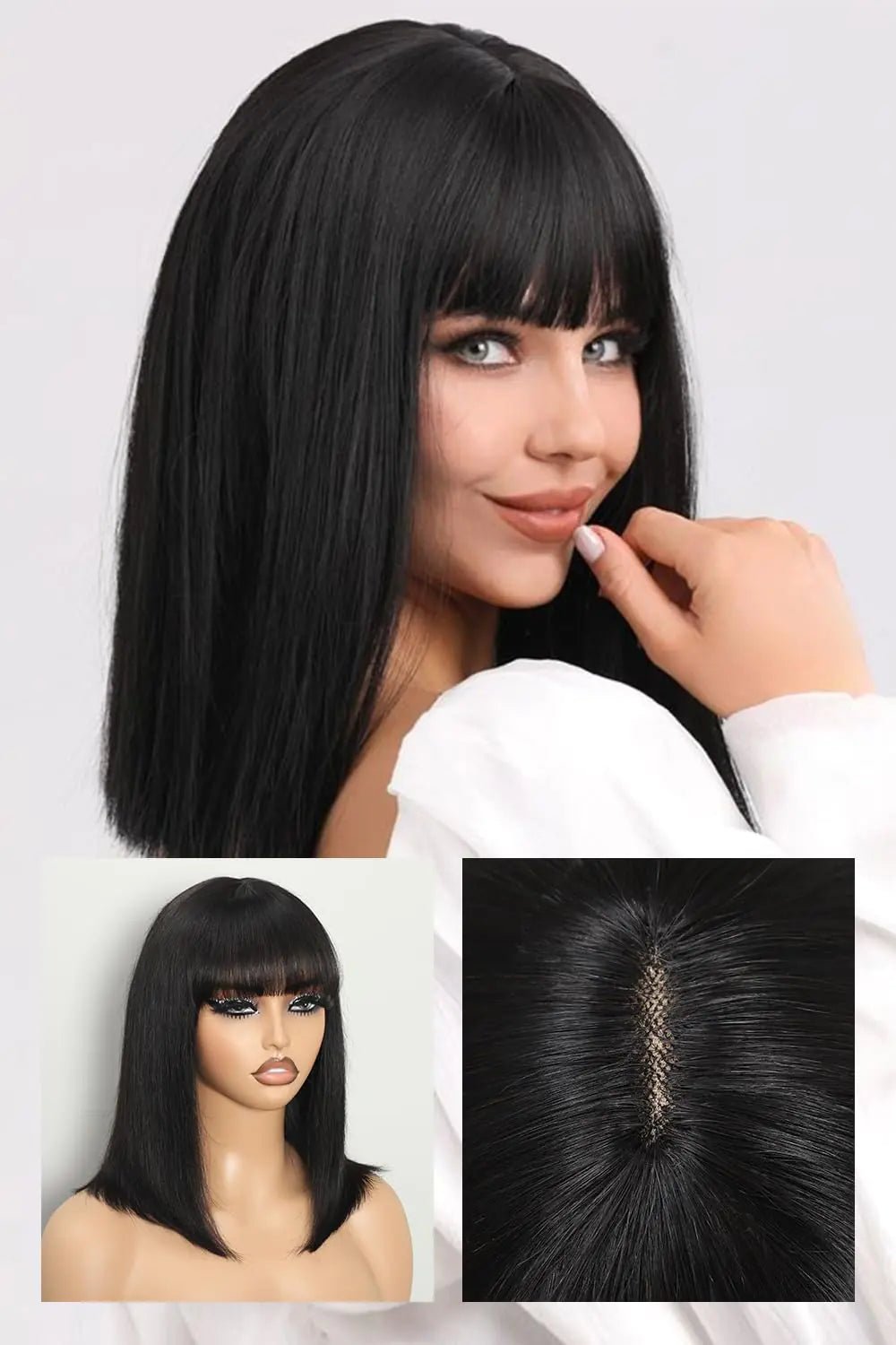 Ueprfect Bob Wigs For Black Women Bob Wig with Bangs Glueless Wigs Human Hiar Bob Wigs Human Hair Glueless Wear and Go 2x1 Transparent Lace Bob Wigs For Women(Natural Black 14inches) - BACKUPMYFILESNOW