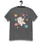 Darn Good Yarn Space Cat Yarn Explorer T-Shirt in dark heather, unisex classic fit with space-themed cat graphic on front.