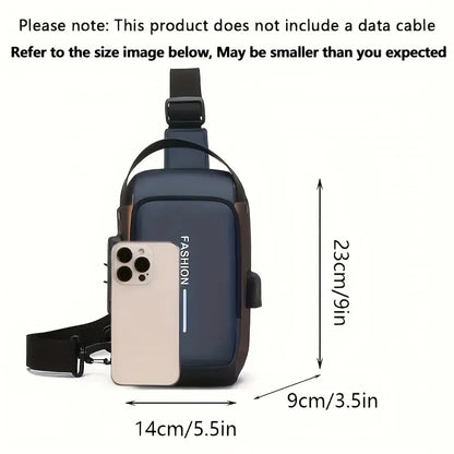 Gray men's sling bag made of durable oxford fabric with zip closure, phone pocket, designed for daily commute and motorcycle use.