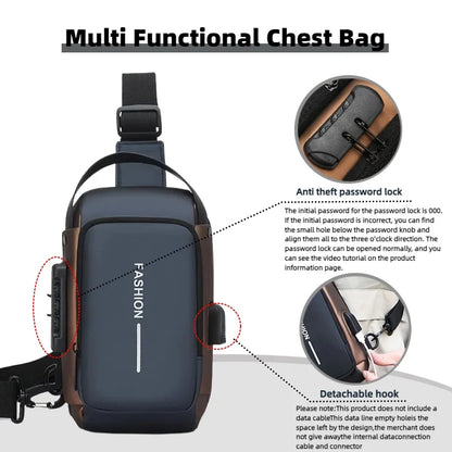 Gray men's sling bag made of durable oxford fabric with zip closure, phone pocket, and stylish design for daily commute.