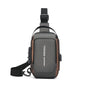 Gray Oxford fabric men's sling bag with zip closure, phone pocket, stylish motorcycle crossbody chest pack for daily commute