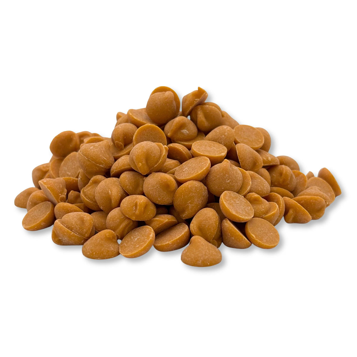 Chocolate salted caramel baking chips from Candy In Bulk, with sweet and salty caramel flavor, shown in a bulk value bag.