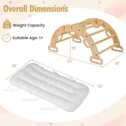 Wooden rocking climbing arch with cushion, 3-in-1 Montessori climbing toy for children, by GBruno Store.