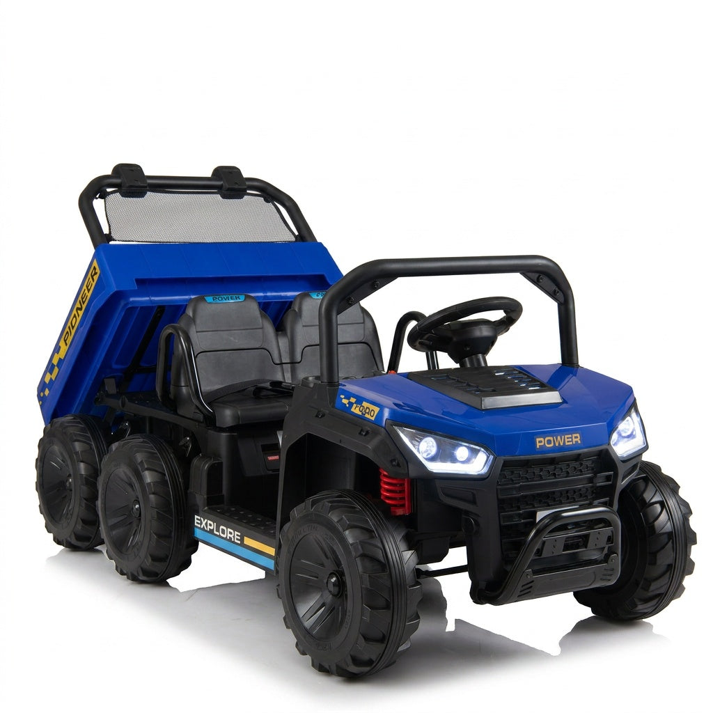Kids ride-on GBruno Store 24V dump truck with electric dump bed, 2-seater ride-on toy for children, outdoor play vehicle