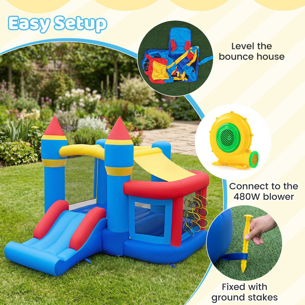 Colorful inflatable bounce house with slide and ball pit for kids, designed for outdoor play by GBruno Store