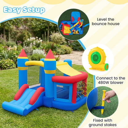 Colorful inflatable bounce house with slide and ball pit for kids, designed for outdoor play by GBruno Store