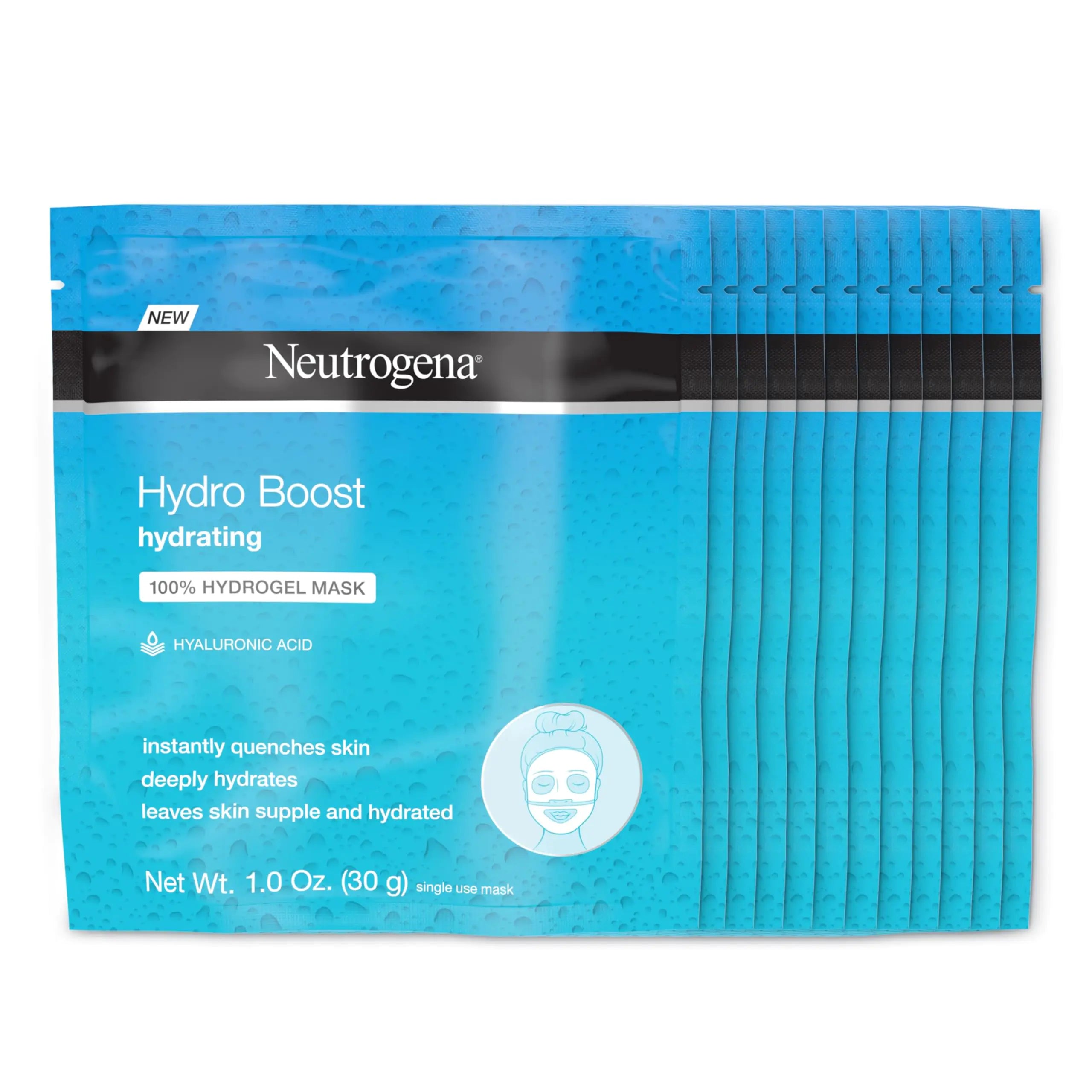 Neutrogena Hydro Boost Moisturizing & Hydrating 100% Hydrogel Sheet Mask Face Mask for Dry Skin with Hyaluronic Acid Gentle & Non-Comedogenic 1 oz 12 Pack