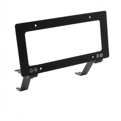 U.S. standard front license plate frame for Tesla Model 3 and Model Y, black metal with mounting holes.