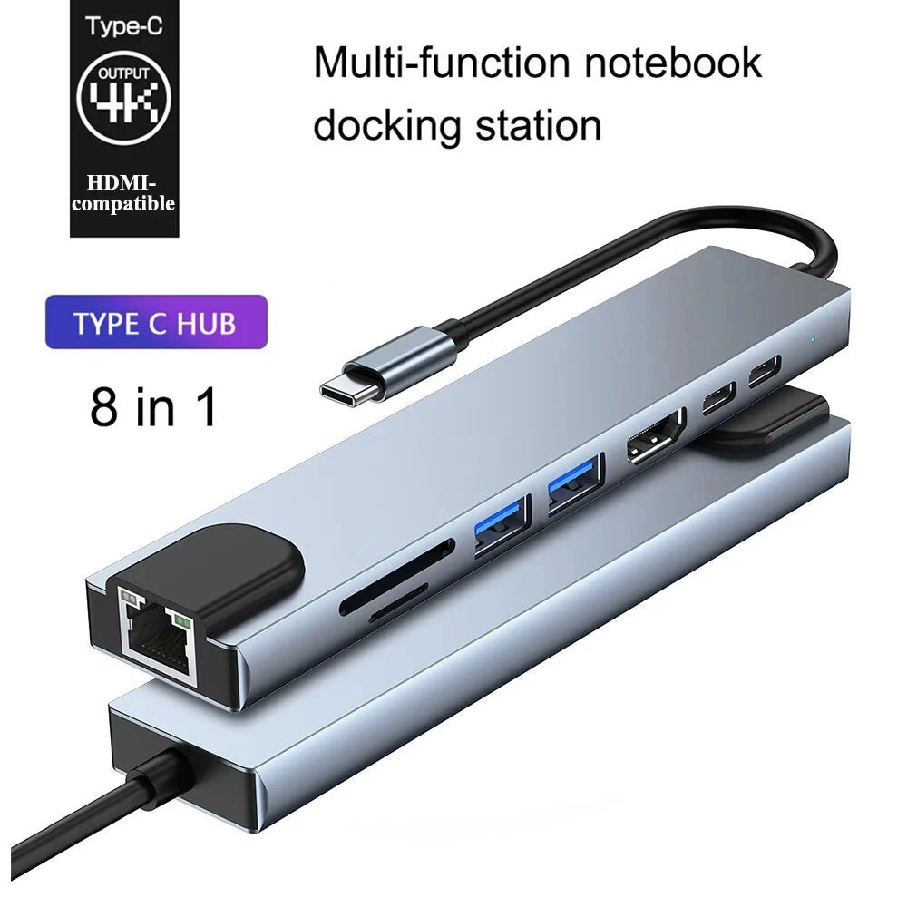 USB 3.0 Type C HUB USB C Docking Station to HDMI 4K 30HZ Type C to RJ45 100Mbps Ethernet Adapter VGA Extender Headphone PD 100W - BACKUPMYFILESNOW