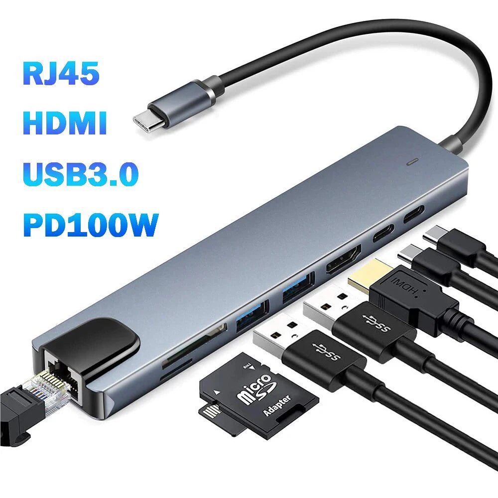 USB 3.0 Type C HUB USB C Docking Station to HDMI 4K 30HZ Type C to RJ45 100Mbps Ethernet Adapter VGA Extender Headphone PD 100W - BACKUPMYFILESNOW