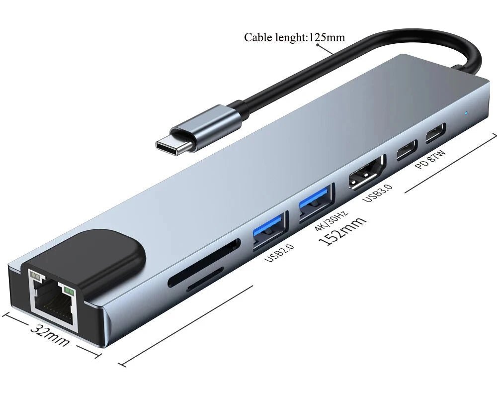 USB 3.0 Type C HUB USB C Docking Station to HDMI 4K 30HZ Type C to RJ45 100Mbps Ethernet Adapter VGA Extender Headphone PD 100W - BACKUPMYFILESNOW