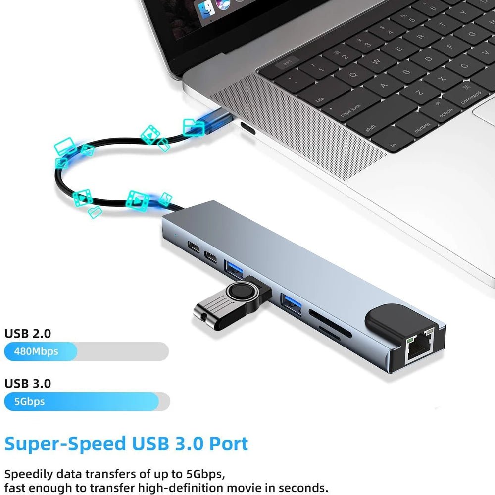 USB 3.0 Type C HUB USB C Docking Station to HDMI 4K 30HZ Type C to RJ45 100Mbps Ethernet Adapter VGA Extender Headphone PD 100W - BACKUPMYFILESNOW