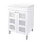 Tehila white cabinet vanity with utility sink, no supply lines or strainer basket, ideal for bathroom or laundry room.