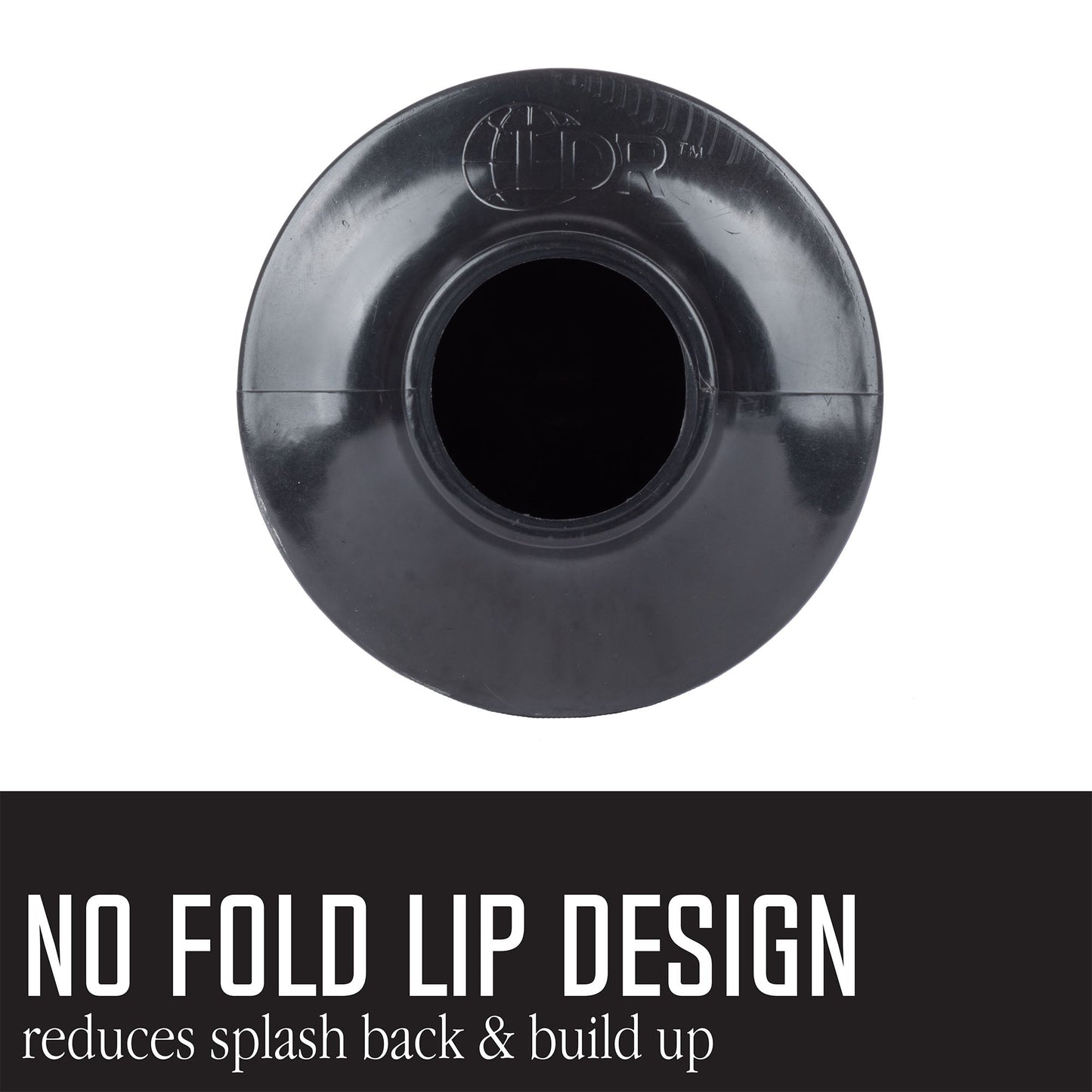 Black and white bellows accordion toilet plunger from Utility-Sink.com, with a flexible rubber cup and ergonomic handle for effective use.