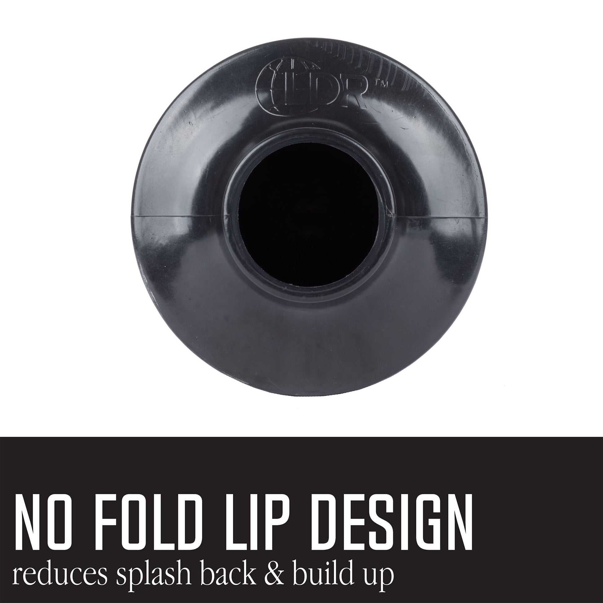 Black and white bellows accordion toilet plunger from Utility-Sink.com, with a flexible rubber cup and ergonomic handle for effective use.