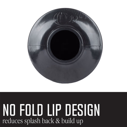 Black and white bellows accordion toilet plunger from Utility-Sink.com, with a flexible rubber cup and ergonomic handle for effective use.