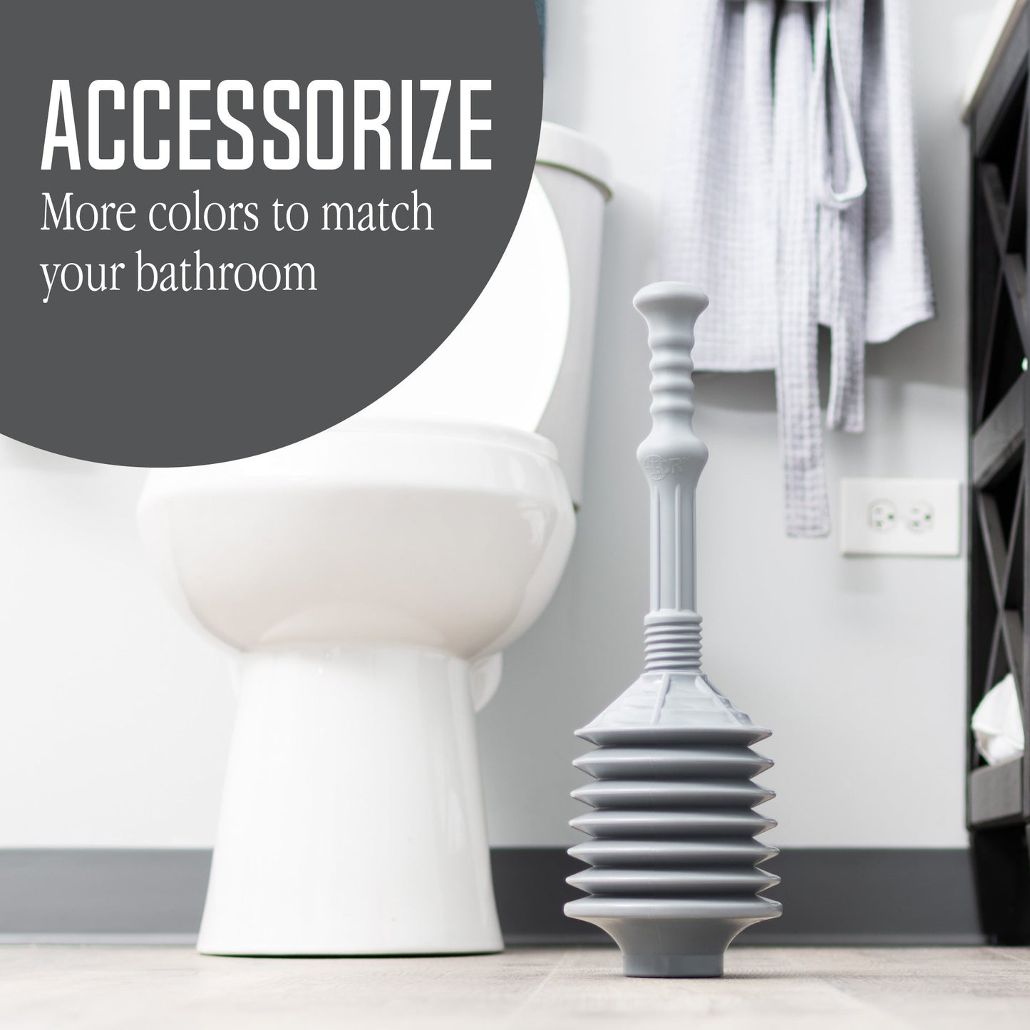 Gray Bellows Accordion Toilet Plunger from Utility-Sink.com, featuring a flexible, durable rubber bellows design for effective clogs.