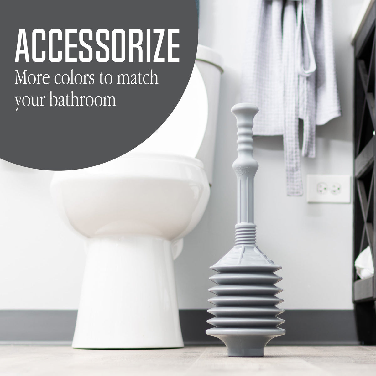 Gray Bellows Accordion Toilet Plunger from Utility-Sink.com, featuring a flexible, durable rubber bellows design for effective clogs.
