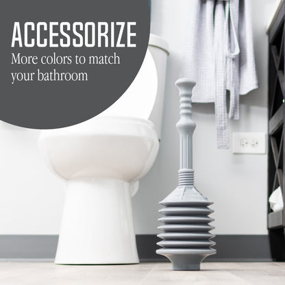 Gray Bellows Accordion Toilet Plunger from Utility-Sink.com, featuring a flexible, durable rubber bellows design for effective clogs.