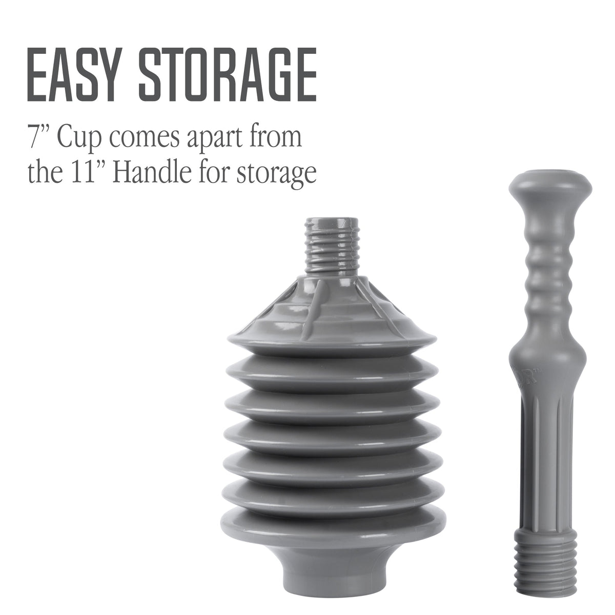 Grey Bellows Accordion Toilet Plunger from Utility-Sink.com with flexible, expandable design for effective clog removal.