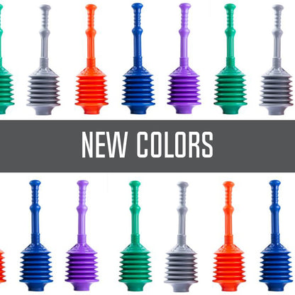 Grey bellows accordion toilet plunger from Utility-Sink.com with a durable rubber cup and accordion-style handle for effective use.