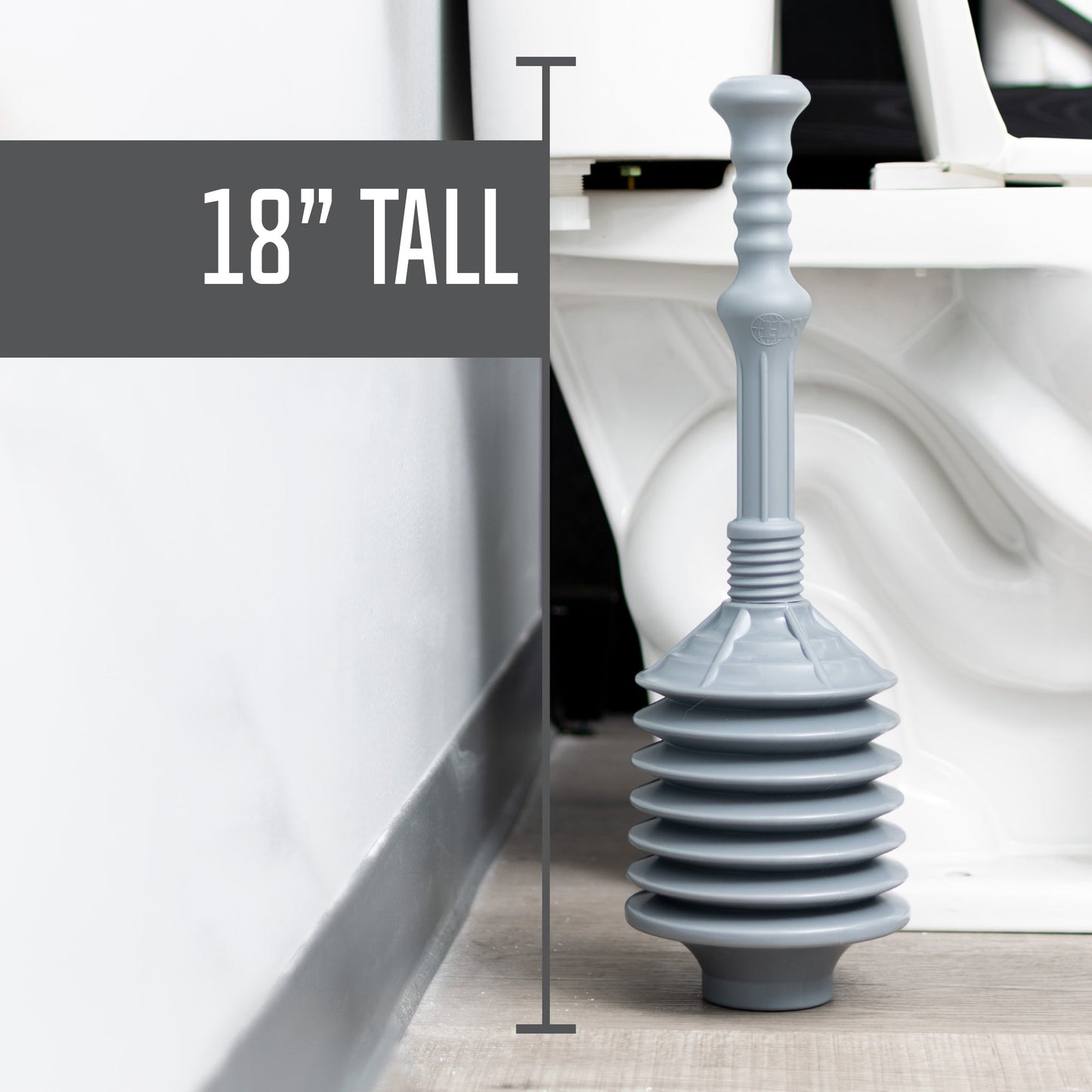 Grey Bellows Accordion Toilet Plunger from Utility-Sink.com with flexible design for effective clog removal.