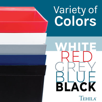 Red Tehila Standard freestanding utility sink with black legs, no supply lines visible in a clean, modern utility room setting.
