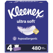 Kleenex Ultra Soft Facial Tissues 4 Flat Boxes 120 Tissues per Box 3-Ply (480 Total Tissues) Packaging May Vary