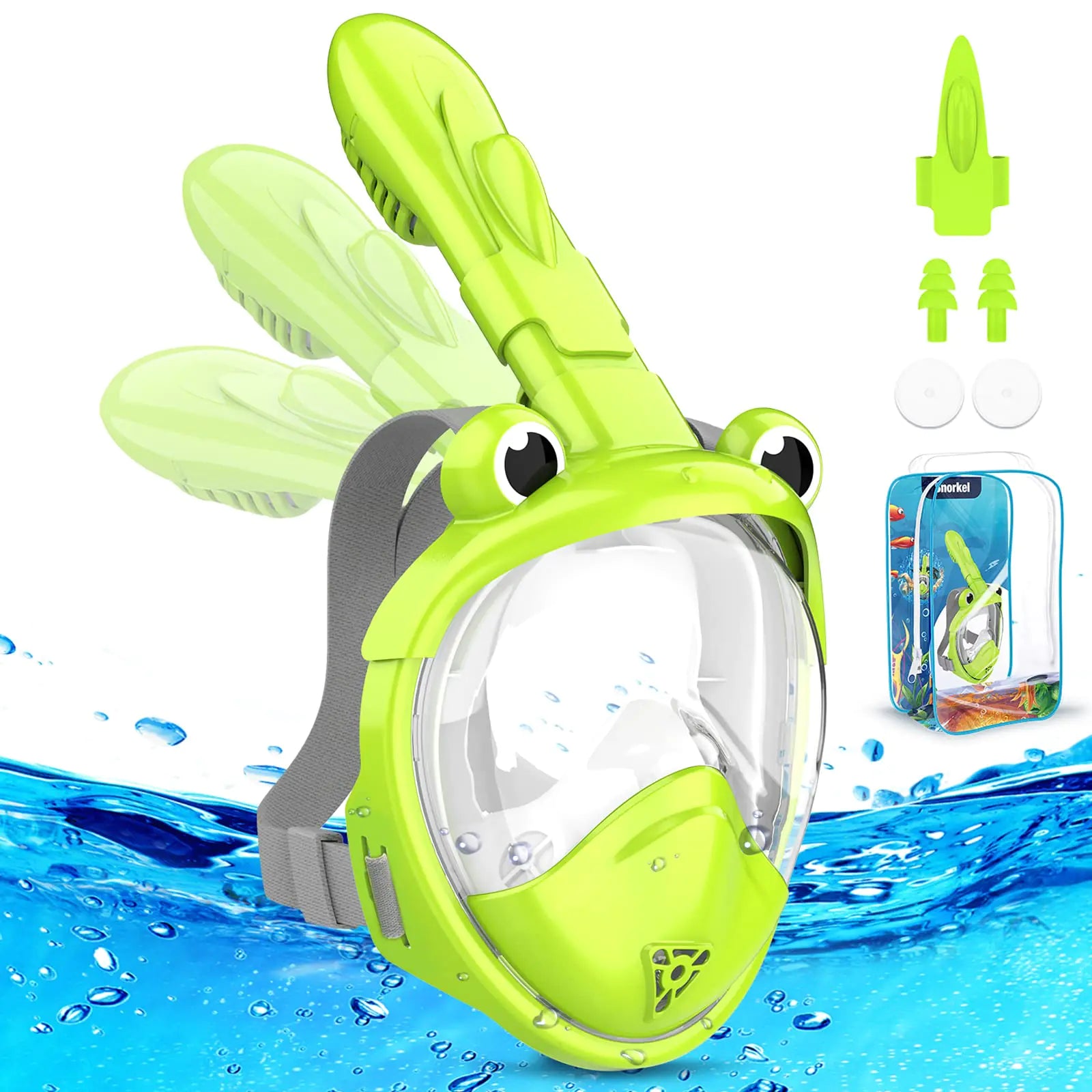 Kkdi Kids Snorkel Mask Full Face Snorkel Mask for Kids 4-16 Foldable Snorkeling Gear for Kids Snorkeling Set for Swimming Pool Toys Dry Top Anti-Leak/Anti-Fog /180° HD View/Portable Bag