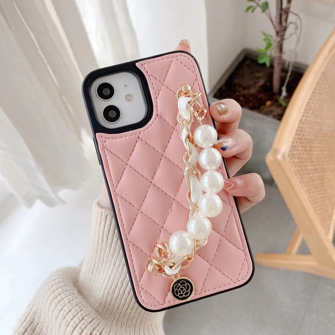 Leather Full Cover Phone Case with Fragrance Pearl Bracelet