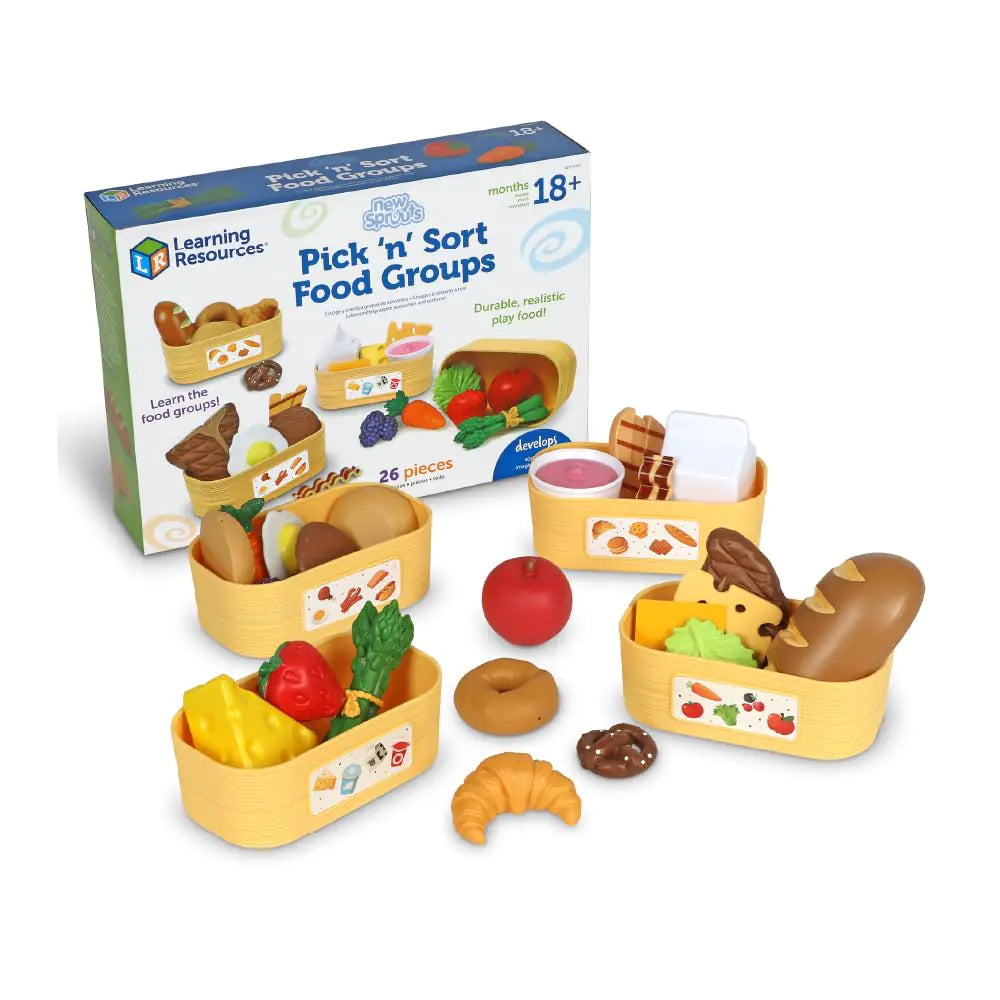 Learning Resources New Sprouts Pick ‘n’ Sort Food Groups Grocery Store Pretend Play Play Kitchen Accessories Play Food for Toddlers Ages 18 Months+ 26 Pieces