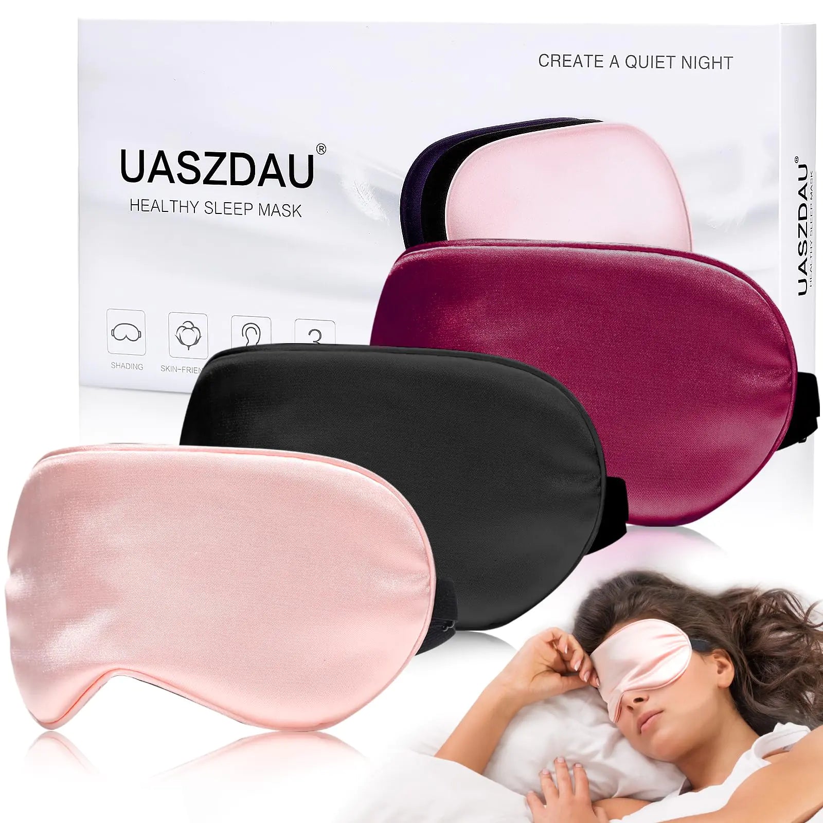 Sleep Mask Silk Eye Mask for Sleeping Super Soft Blackout Eye Mask for Women Men Side Sleeper Eye Covers for Sleeping with Adjustable Straps Travel Eye Mask 3 Pack