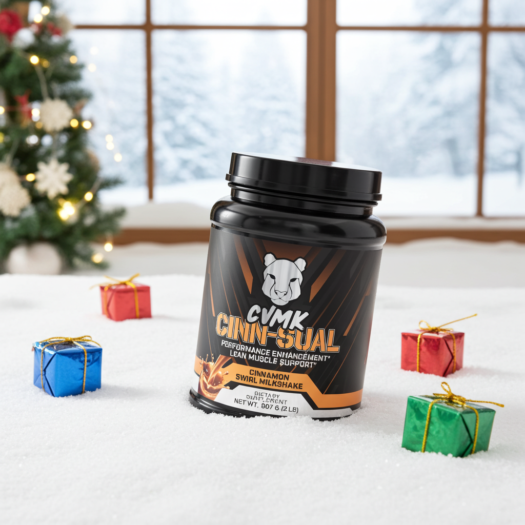 CINN-SUAL Protein by CVMK GLOBAL, a container of high-quality protein powder with a sleek black and white label.