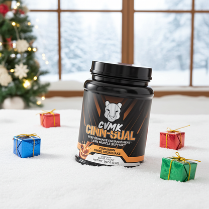 CINN-SUAL Protein by CVMK GLOBAL, a container of high-quality protein powder with a sleek black and white label.