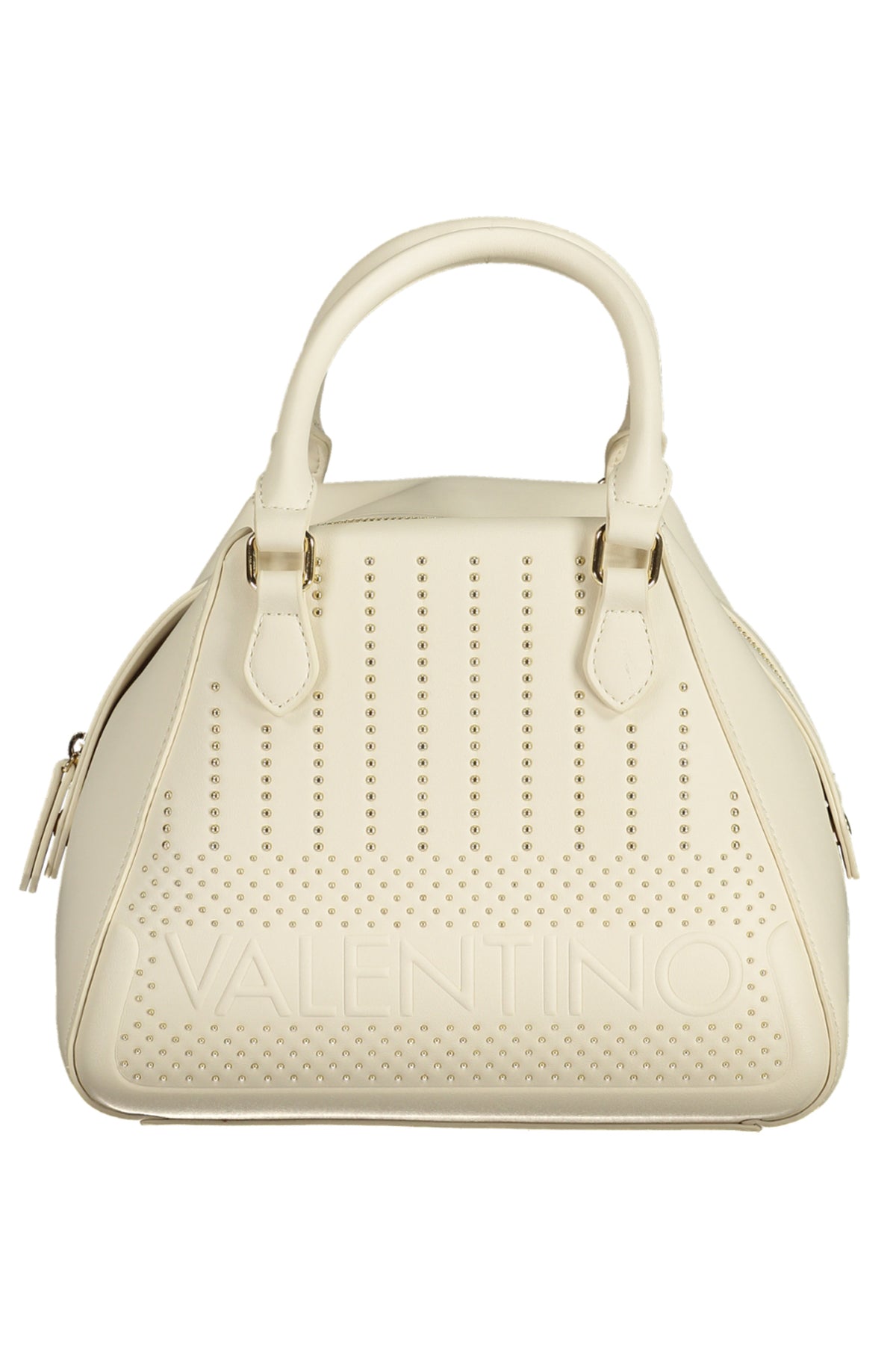 White Valentino women's leather bag with sleek design and gold-tone hardware, featuring a top handle and spacious interior.