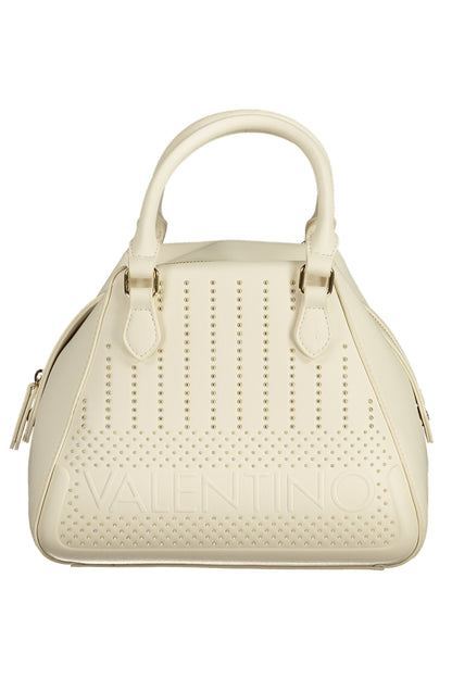 White Valentino women's leather bag with sleek design and gold-tone hardware, featuring a top handle and spacious interior.