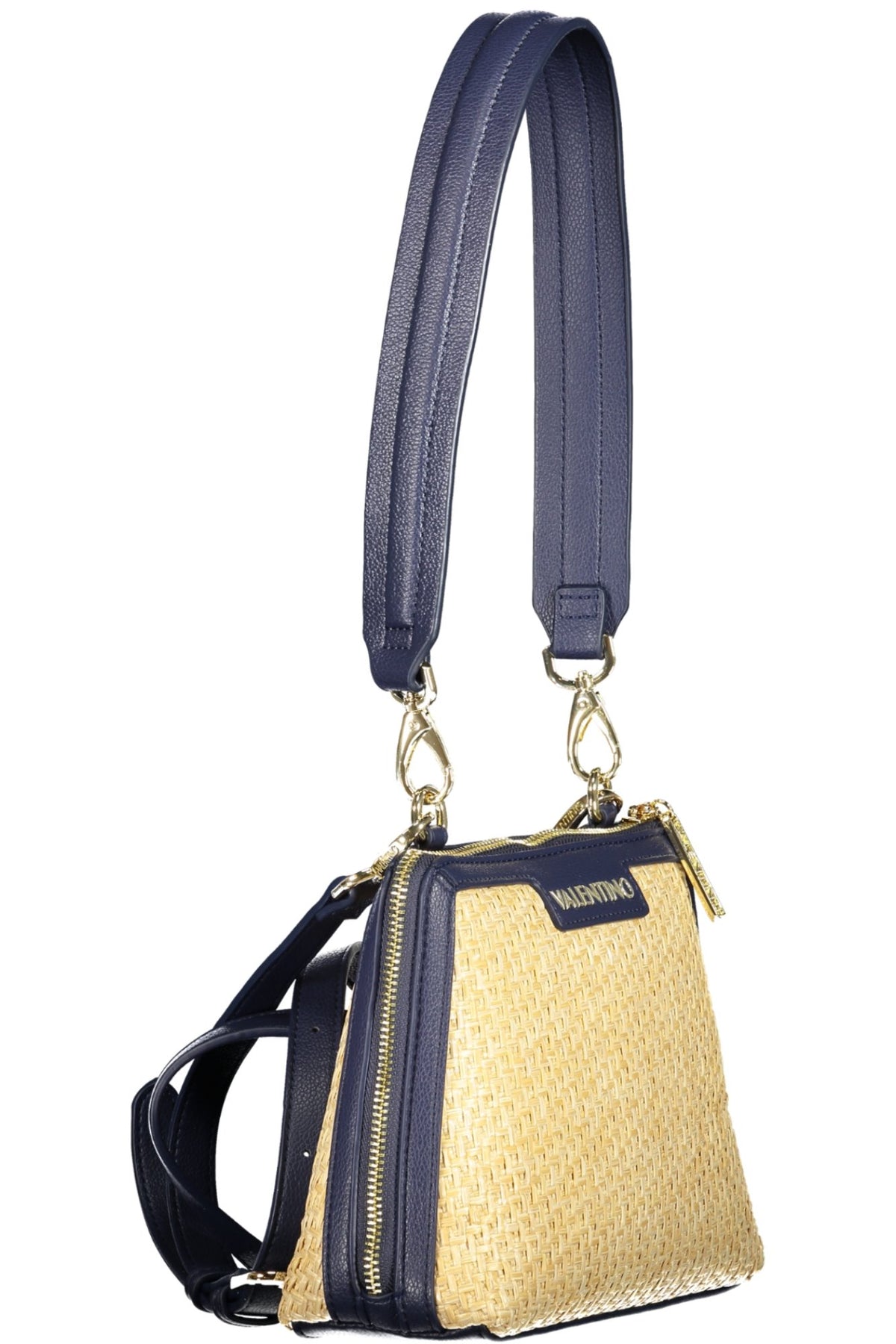 Valentino women's blue Borse bag with sleek design and gold hardware, showing the front view and elegant strap details.