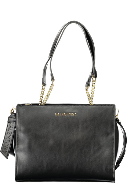 Black Valentino women's bag with sleek leather design and elegant hardware, shown with top handle and spacious interior.