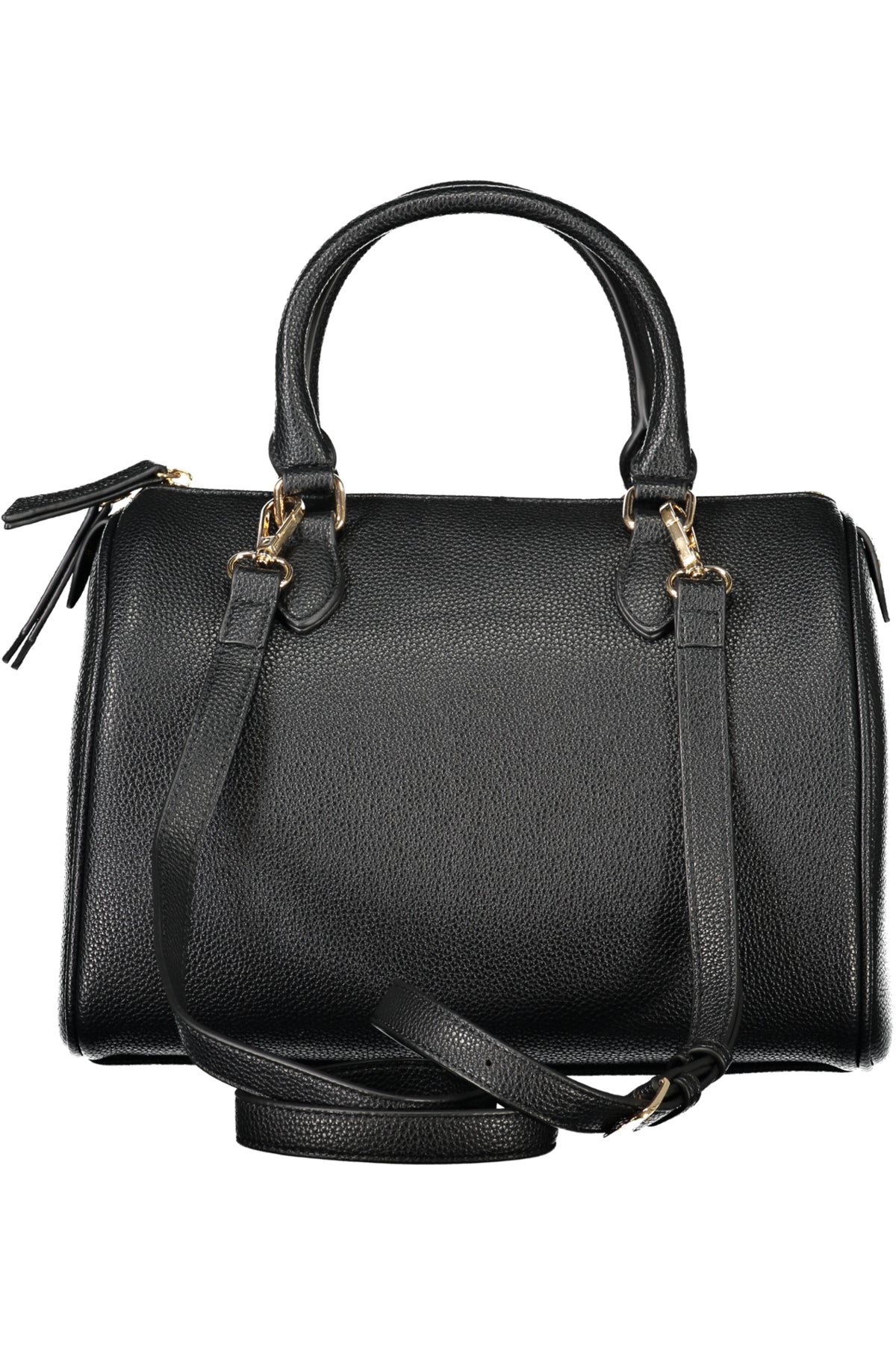Black Valentino women's bag with sleek design and Valentino logo, featuring top handles and elegant details.