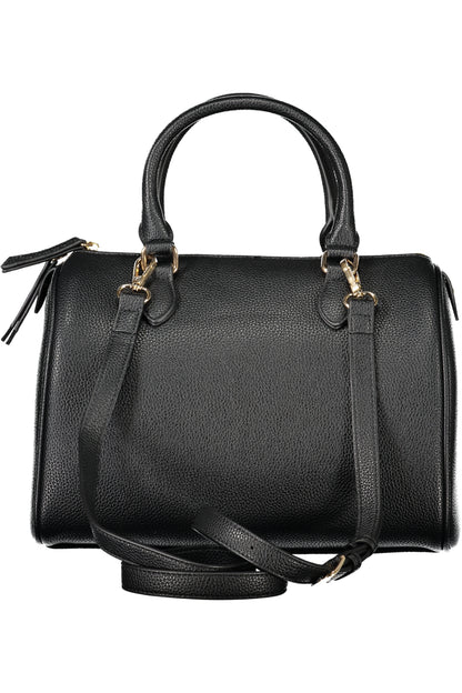 Black Valentino women's bag with sleek design and Valentino logo, featuring top handles and elegant details.