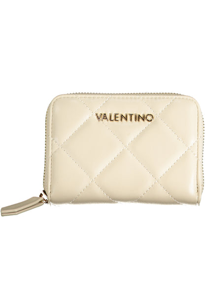 Beige Valentino women's wallet with elegant design, featuring multiple card slots and a sleek, luxurious appearance.