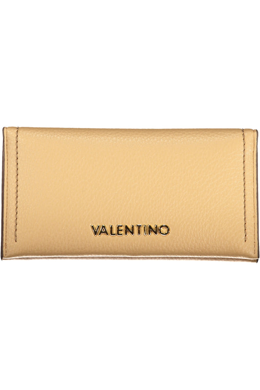Beige Valentino women's wallet with sleek design and Valentino branding, featuring multiple card slots and a compact shape.