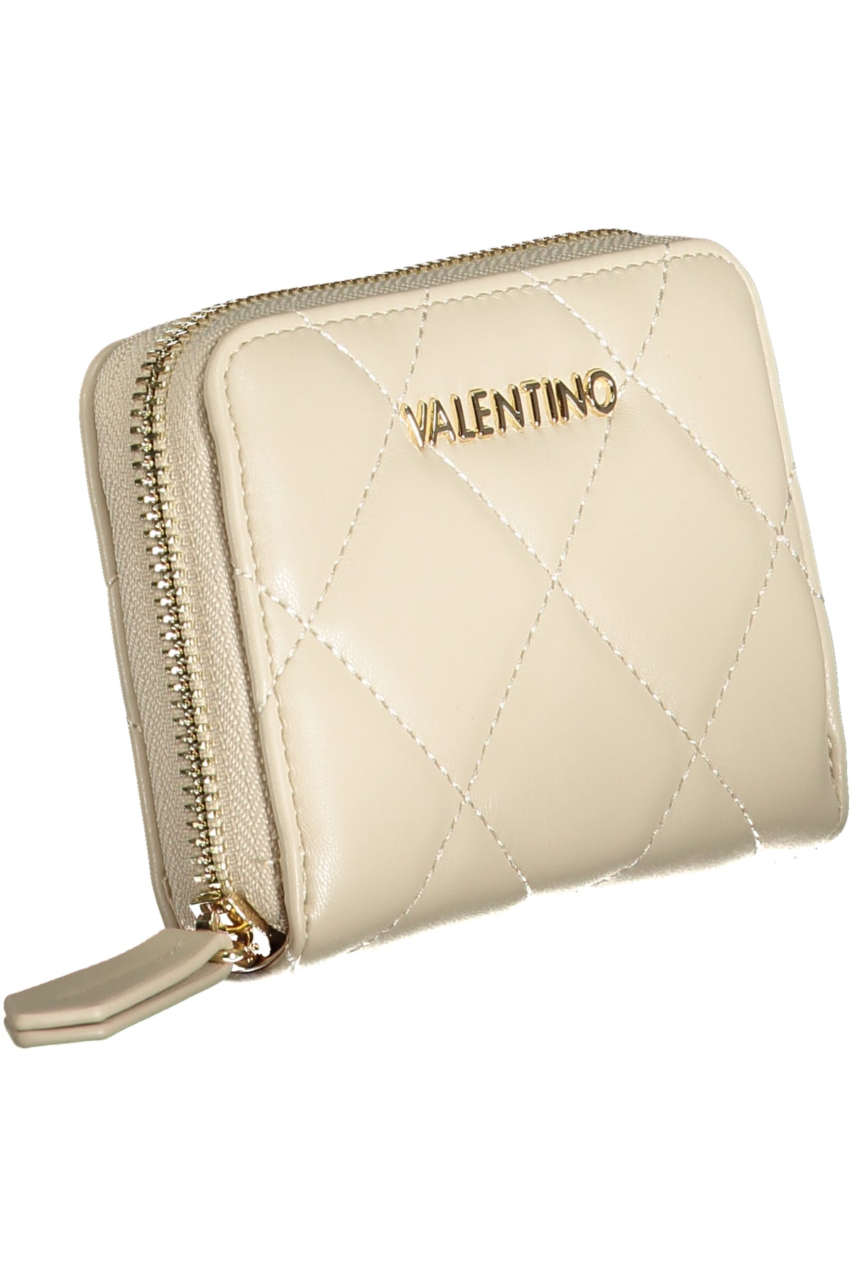 Beige Valentino women's wallet with sleek design, featuring multiple card slots and a stylish, high-quality leather finish.