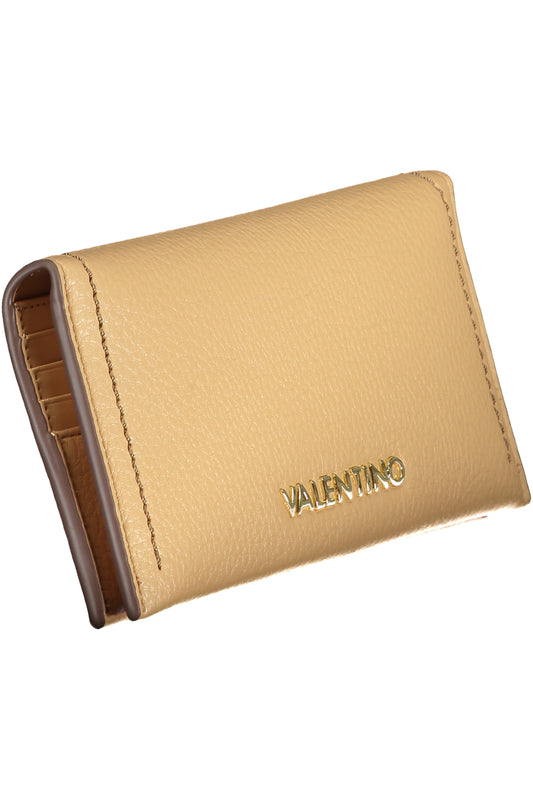 Beige Valentino women's wallet with sleek design and Valentino branding, featuring multiple card slots and a zippered coin compartment.